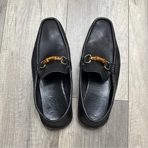 Gucci | Shoes | Gucci Black Leather Loafers With Bamboo  display picture 1